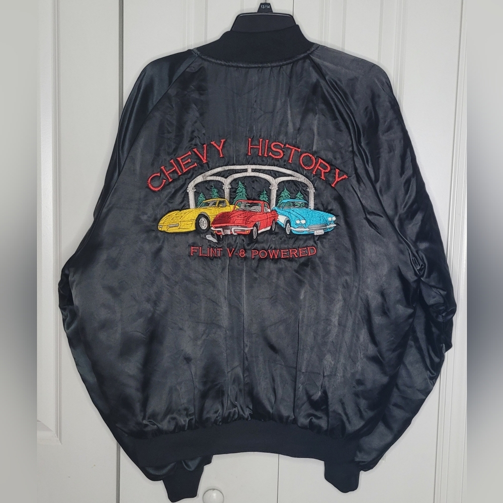 Vintage 80s Corvette Chevy History Flint Michigan Nylon Bomber Jacket Size XL